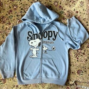 Women H&M Jacket Hooded Sweatshirt Snoppy Peanuts XS Blue Zip Teens Unisex Overs